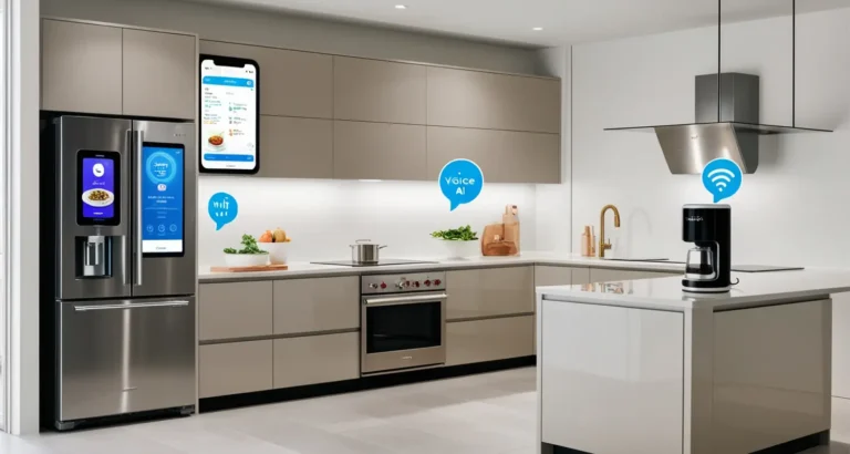 Smart kitchen gadgets for 2024, including smart fridges, AI-powered recipe robots, and voice-activated coffee makers.